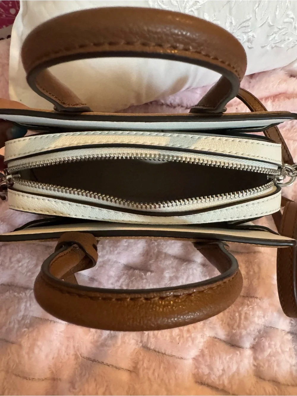 Michael Kors Two-Tone Tan and White Leather Satchel Smal
